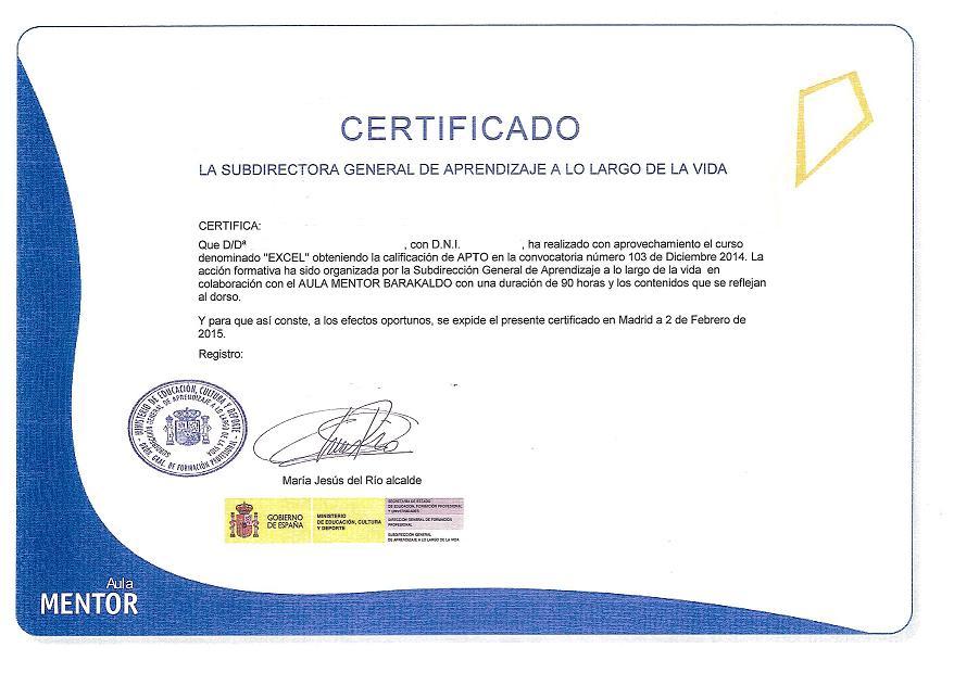 Certificado Aula Mentor de Barakaldo